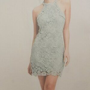 LULUS SAGE GREEN LACE AND LINED MINIDRESS